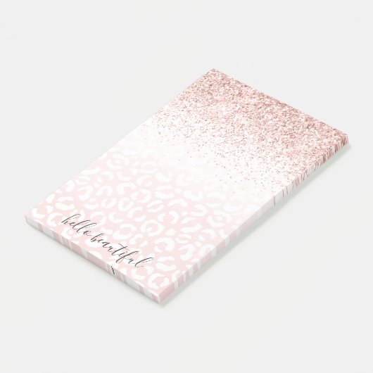 Blush roze glitter Sparkle White Leopard Print Post-it® Notes (Schuin)