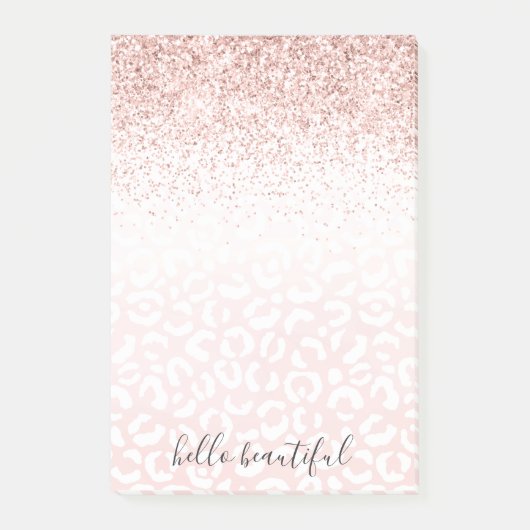 Blush roze glitter Sparkle White Leopard Print Post-it® Notes (Voorkant)