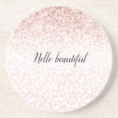 Blush roze glitter Sparkle White Leopard Print Zandsteen Onderzetter (Voorkant)