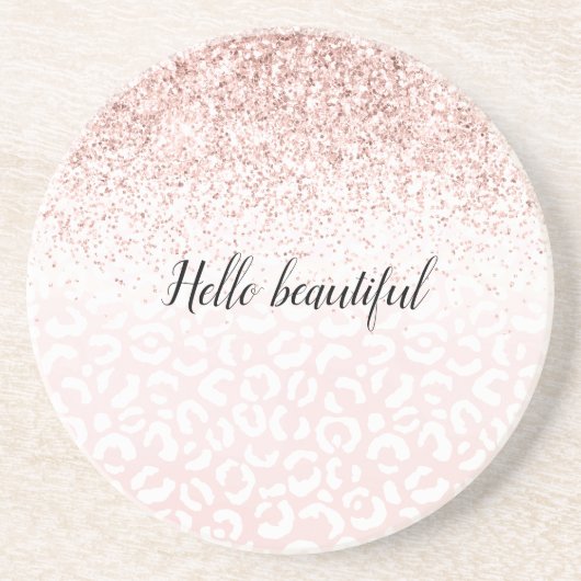 Blush roze glitter Sparkle White Leopard Print Zandsteen Onderzetter (Voorkant)