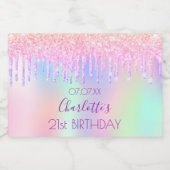 Blush roze glitter sparping holografische verjaard sparkling wijnetiket (Enkel label)