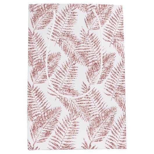 Blush roze glitter tropische bladeren medium cadeauzakje (Voorkant)