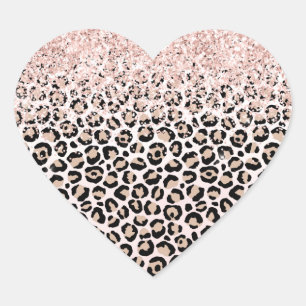 Blush Roze Glitter Zwart Cream Luipaard Print Hart Sticker