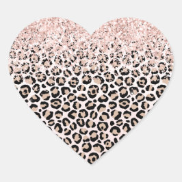 Blush Roze Glitter Zwart Cream Luipaard Print Hart Sticker