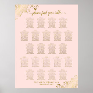 Blush roze & Gold 22-tabel weddenschapenkaart Poster