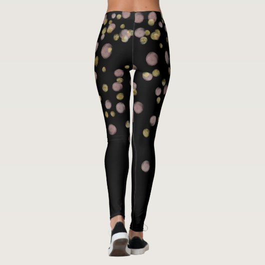 Blush roze Gold-bekleding op zwart Leggings (Achterkant)