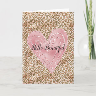 Blush roze Gold Glitter Heart Leopard Print Kaart