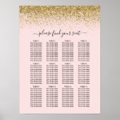Blush roze & Gold Glitter Wedding Seating Chart Poster (Voorkant)