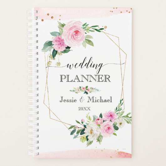 Blush roze & Gold Modern Floral Wedding Planner (Voorkant)