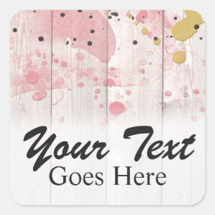 Blush Roze & Gold Paint Splatter op bijtend hout Vierkante Sticker