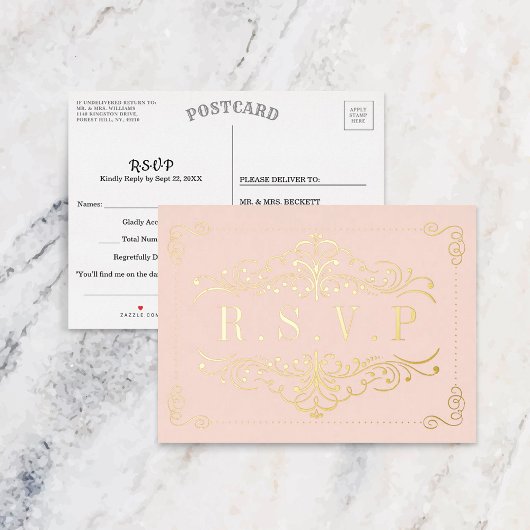 Blush roze & Gold  weddenschap RSVP Real Folie Uitnodiging Briefkaart