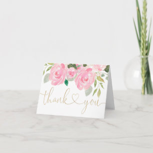 Blush roze goud bloemengroen waterverf elegant bedankkaart