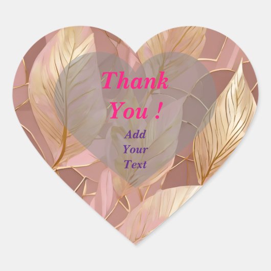 Blush Roze Goud Boho Moderne Bladeren Collectie Hart Sticker (Voorkant)