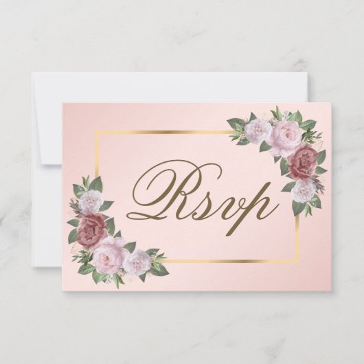 Blush Roze Goud Bruiloft RSVP Kaart Maaltijd Keuze (Voorkant)