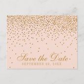 Blush Roze & Goud Confetti Bruiloft Save The Date Aankondigingskaart (Voorkant)
