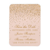 Blush Roze & Goud Confetti Bruiloft Save The Date Magneet (Verticaal)