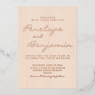 Blush Roze Goud Cursief Schrift Bruiloft Elegant Folie Uitnodiging