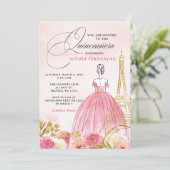 Blush roze goud Eiffeltoren Paris Quinceañera Kaart (Staand voorkant)