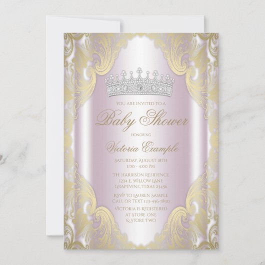 Blush Roze Goud Fancy Prinses Baby shower Kaart (Voorkant)