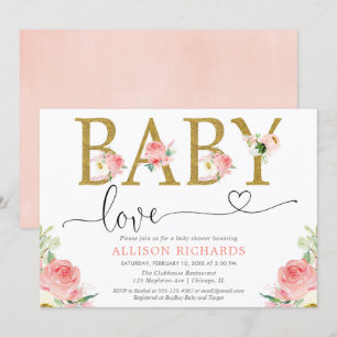 Blush roze goud glitter Baby Liefde meisje douche Kaart