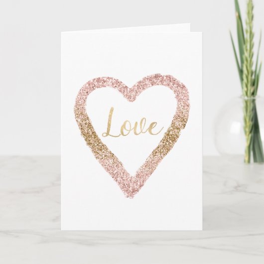Blush Roze Goud Glitter Liefde Hart Kaart (Voorkant)
