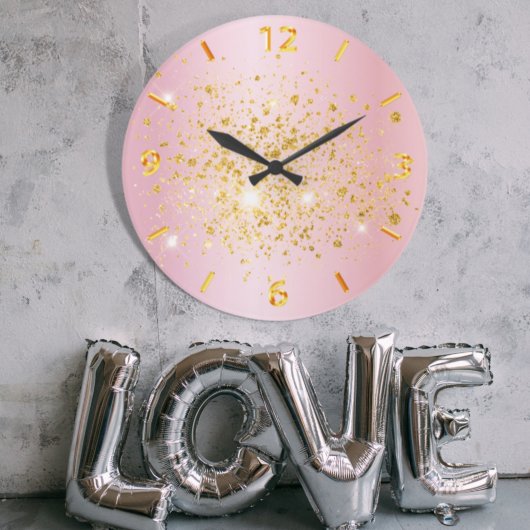 Blush roze goud glitter metal name script script grote klok