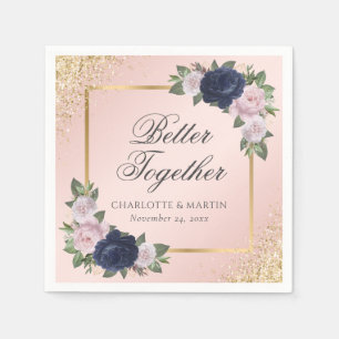 Blush Roze Goud Marine Blauw Bloemen Huwelijk Servet