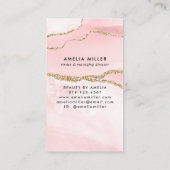 Blush roze goud marmeren agaat haar make-up monogr visitekaartje (Achterkant)