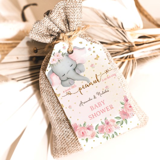 Blush roze goud olifant baby meisje douche cadeaulabel