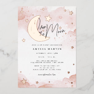 Blush Roze Goud Over de Maan Baby Shower Folie Uitnodiging