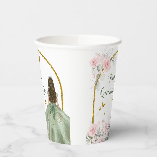Blush roze goud prinses vlinder quinceañera papieren bekers (Links)