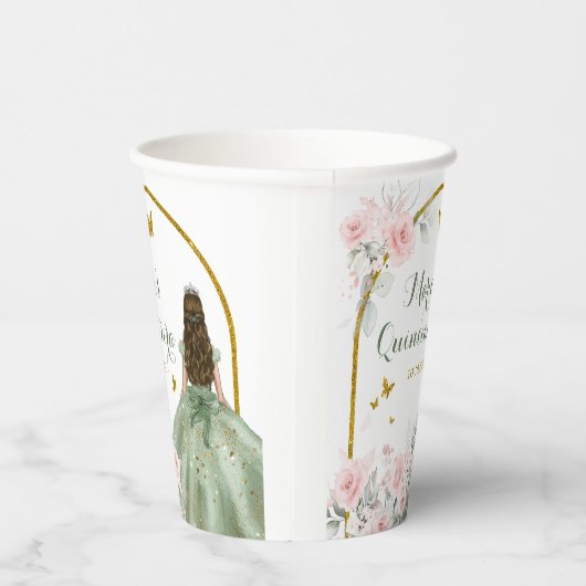 Blush roze goud prinses vlinder quinceañera papieren bekers (Rechts)