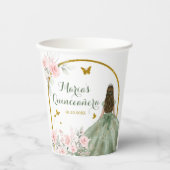 Blush roze goud prinses vlinder quinceañera papieren bekers (Voorkant)