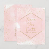 Blush Roze & Goud Spatten Modern Bewaar de Datum Aankondigingskaart (Voorkant / Achterkant)