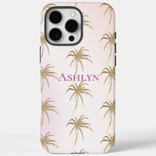 Blush roze goud tropische palmbomen iPhone 16 pro max hoesje