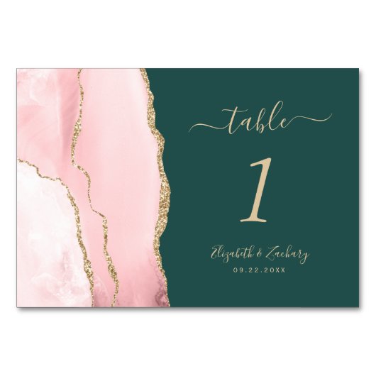 Blush roze gouden agaat smaragdgroene bruiloft kaart (Achterkant)