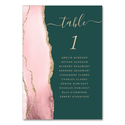 Blush roze gouden agaat smaragdgroene bruiloft kaart (Achterkant)