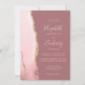 Blush Roze Gouden Agaat Stoffig Roos QR Code Huwel Kaart (Voorkant)