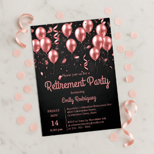 Blush Roze Gouden Ballonnen Confetti Pensioenfeest Kaart