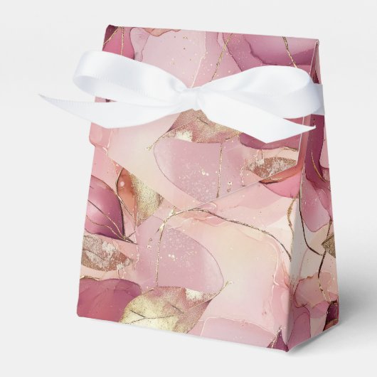 Blush roze gouden bladeren bruiloft bedankdoosjes (Voorkant Zijde)