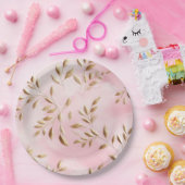 Blush roze gouden bladeren bruiloft papieren bordje (Feest)