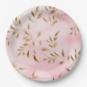 Blush roze gouden bladeren bruiloft papieren bordje (Voorkant)