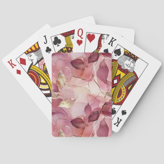 Blush roze gouden bladeren pokerkaarten (Achterkant)