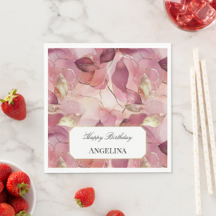 Blush roze gouden bladeren Verjaardag Servet