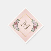 Blush roze gouden bloemen monogram bruiloft servet (Hoek)