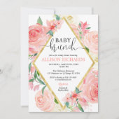 Blush roze gouden bloemen waterverf meisje baby br kaart (Voorkant)