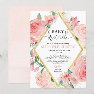 Blush roze gouden bloemen waterverf meisje baby br kaart