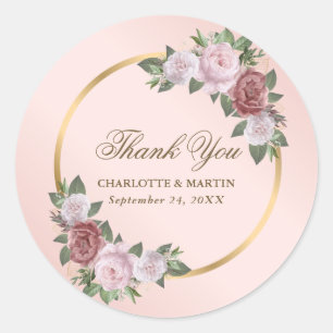 Blush roze gouden bloemenbruiloft bedankt ronde sticker
