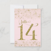 Blush Roze Gouden Glitter Tafel Nummers Nummer 14 Kaart (Achterkant)