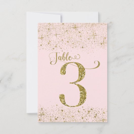 Blush Roze Gouden Glitter Tafelkaartjes Nummer 3 Kaart (Achterkant)